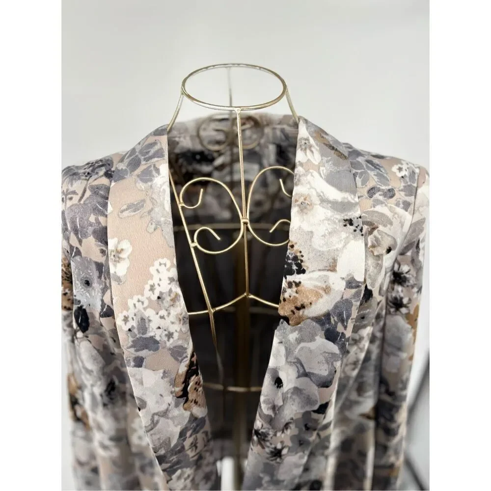 Calvin Klein Floral Print Open Front Blazer Women's Size 14 Gray White Black - Picture 10 of 13